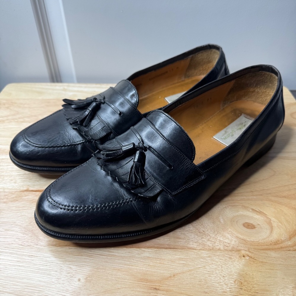 Mezlan Black Leather Santander Tassel Loafer Slim On Mens Shoe Size 13M